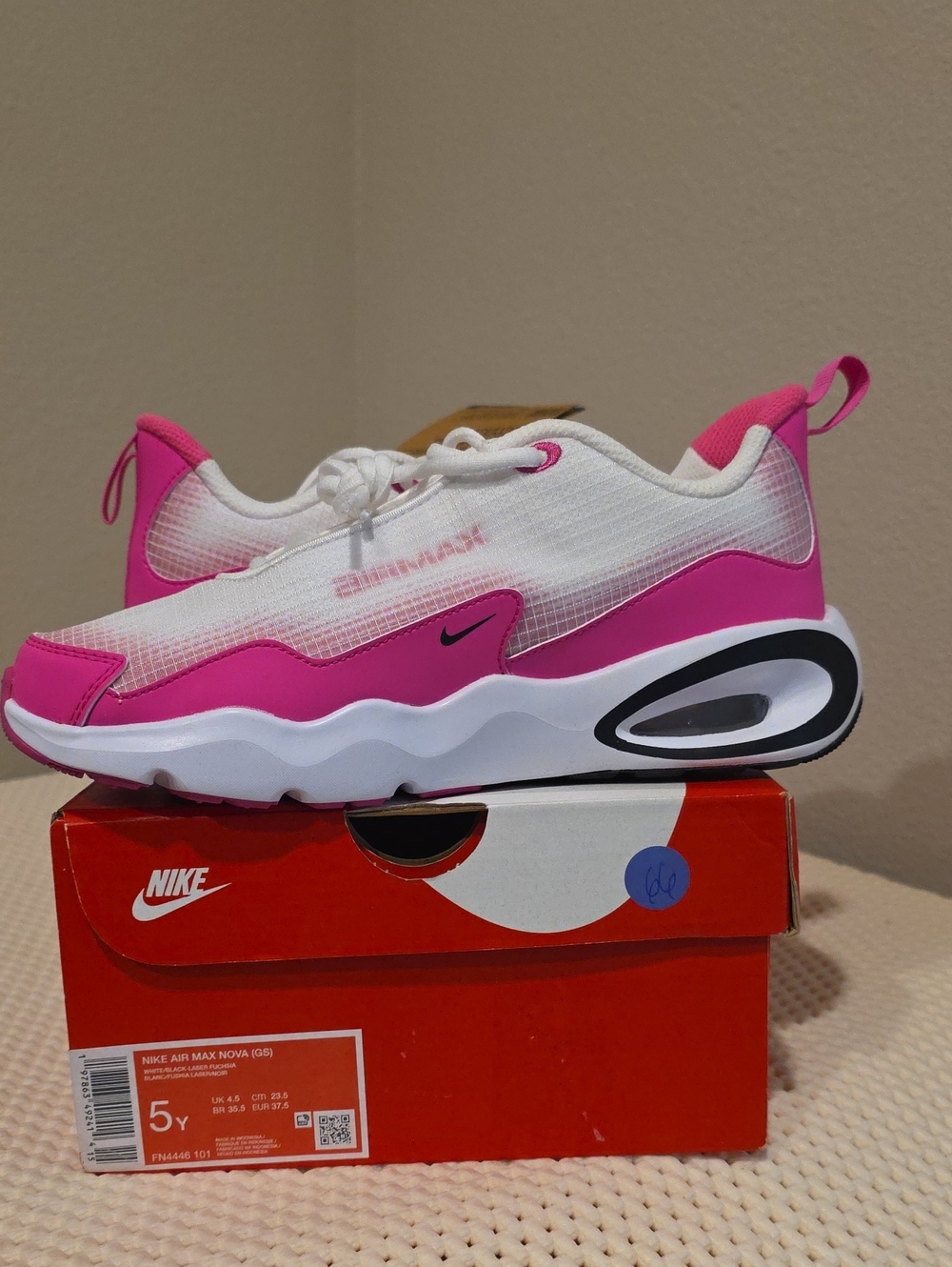 Nike Air Max Nova Pink White Women's Sneakers Size 5Y *New
